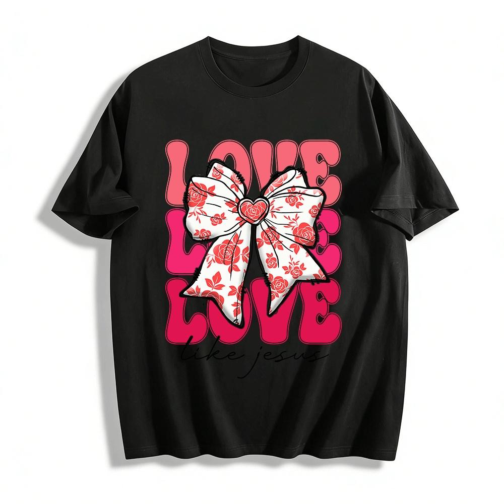 Love Like Jesus Rose Bow Print Casual Top Pure cotton T-shirt XXS