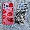 Red Lip Print Fashion Phone Case for iPhone 13 12 Mini Pro Max 11 14 15 Pro Max 15 14 Plus Shockproof Laser Matte Back Covers