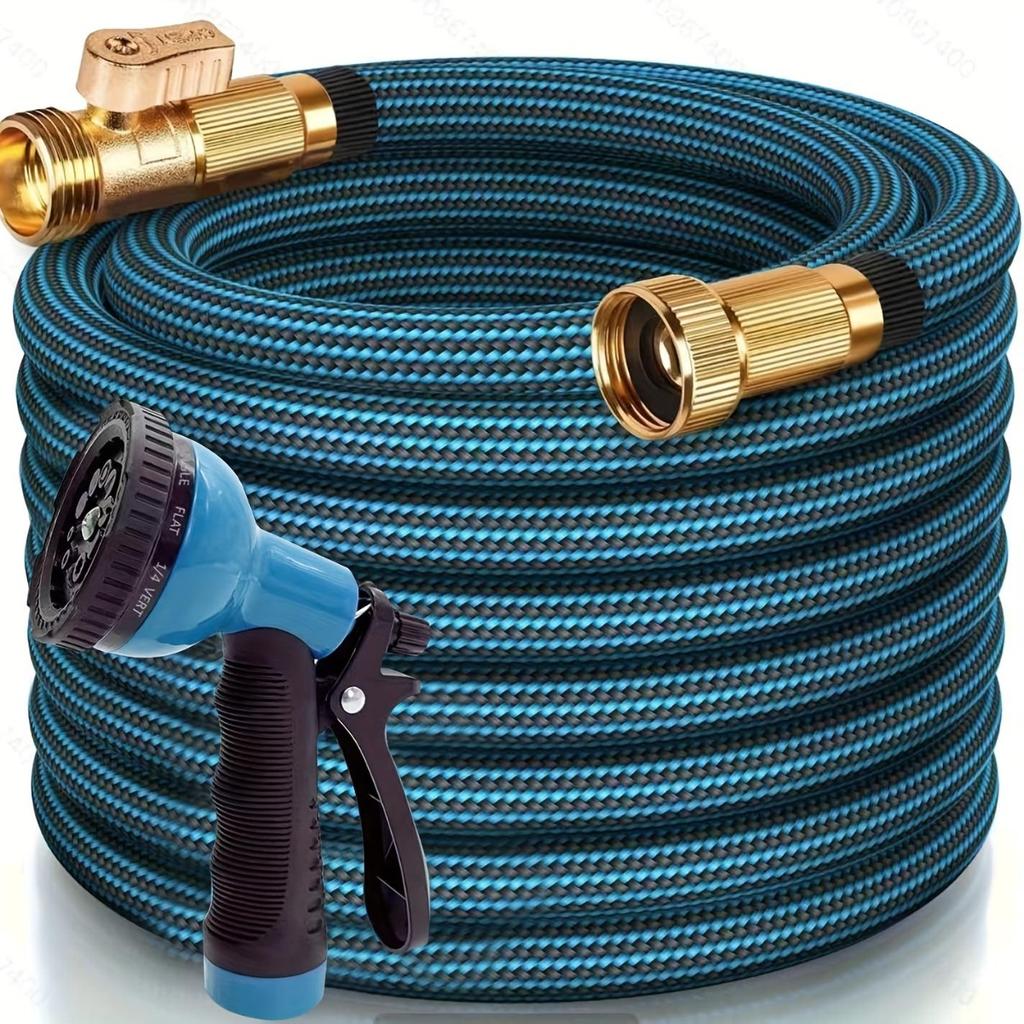 100/75/50/25 Foot Heavy-duty Garden Hose with 10 Function High-pressure Spray Nozzle, Copper Aluminum Joint, Leak Proof Design,durable Rubber Material