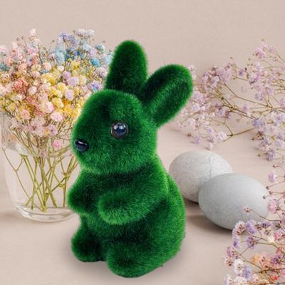 Artificial Moss Easter Bunny Ornament Realistic Flocking Green Rabbit Faux Greenery Home Office Holiday Party Spring Decoration Ornament