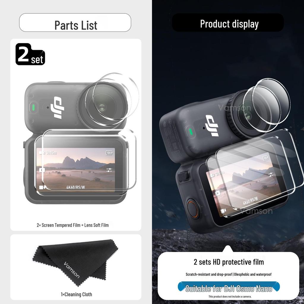 DJI Osmo Nano HD Explosion-Proof Tempered Film & Selfie Stick for Action Camera