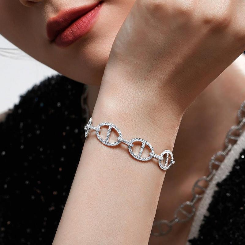 APM Monaco Armband Kettenglied mit Kristall-Diamant-Design eingelegt Geschenkbox für Freundin, 925 Silber synthetischer Zirkonia Armband, gleich AB4398OX