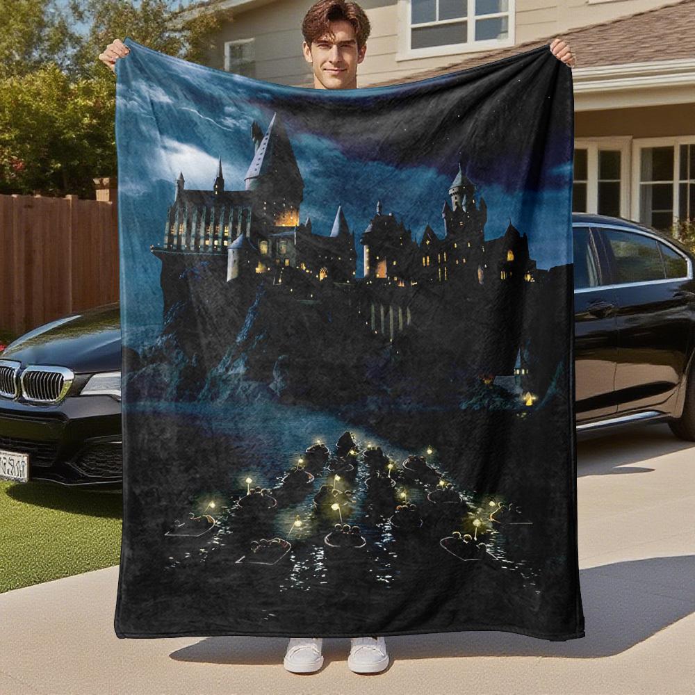 1pc Harry Potter Castle Night Boat Outdoor Flannel Throw Blanket All Season Soft Warmth,Home Decor 1031195