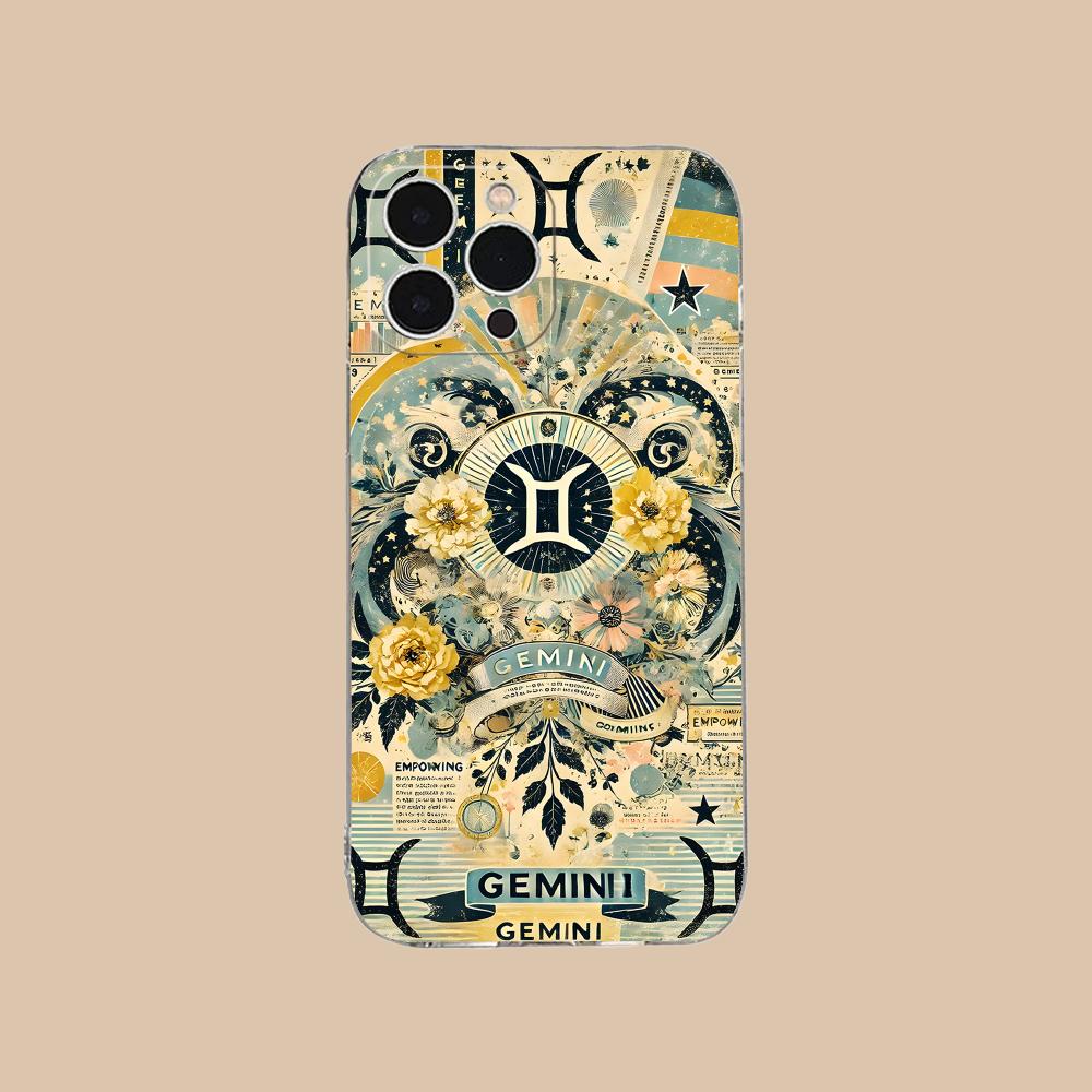 Zodiac Sign Gemini Mobile Phone Case for iPhone 17 16 15 14 13 12 11 X XR XS Air Pro Max Plus Mini Clear Colorful Cover Luxury