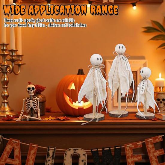 3Pcs/Set Halloween Ghost Decorations Rustic Centerpiece with Fabric Ghost Figures