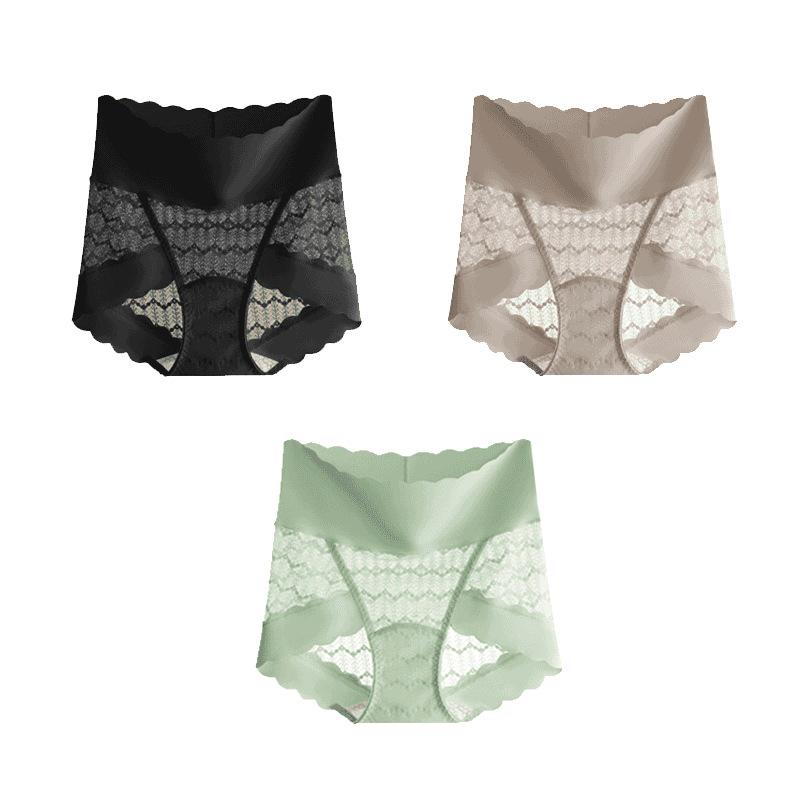 Popular Seamless High-Waisted Light Lace Tummy Control Silk Panties for Women