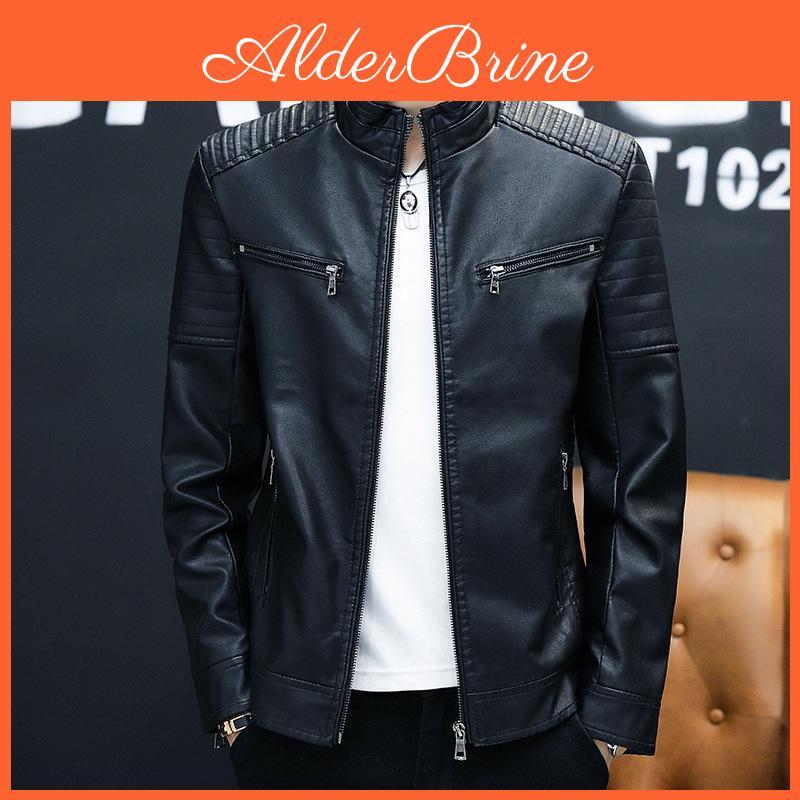 Coat New Leather Mens Spring Sports Casual Pu Leather Thin Solid Color Motorcycle Clothing Jacket Mens Coat