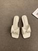 Pearl bow thick heel cool slippers women's summer wear fashion flat women's shoes one-word slippers 2025 summer new