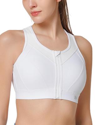 Yvette Sports High Integrated Layered Cloth and for Plus Size 2XL Women's Non-Slip Bra, Open-Front, Support, Cup, Mesh, Sizes, Running, Gym, White,
