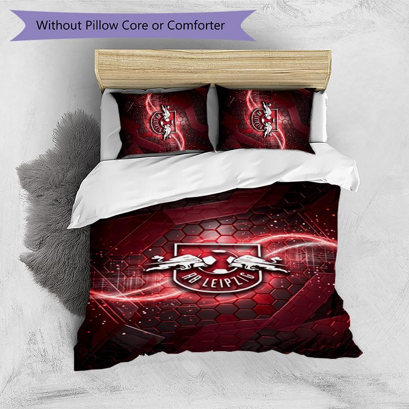 RB Leipzig Football Printed 3 Pieces Bedding Set, Comfortable Skin Friendly Bedroom Duvet Cover Set