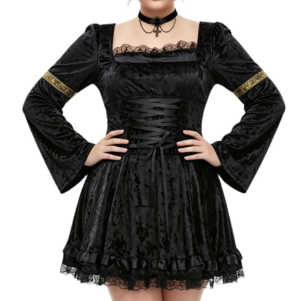 Women's Gothic Lace Devil Costume Dress for Halloween