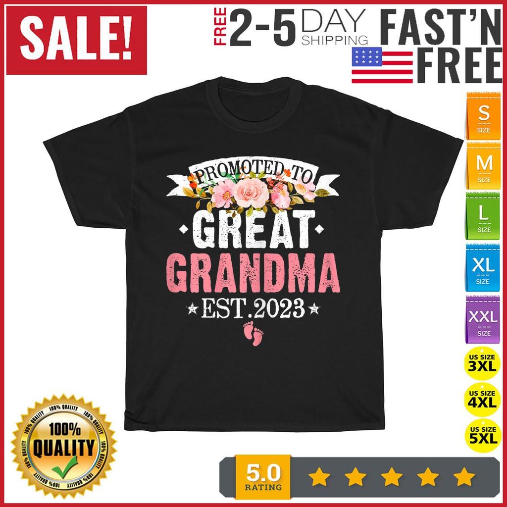 Womens Flowers Promoted To Great Grandma Est 2023 Women Family T Shirt Mens Womens Tees Top Men Women