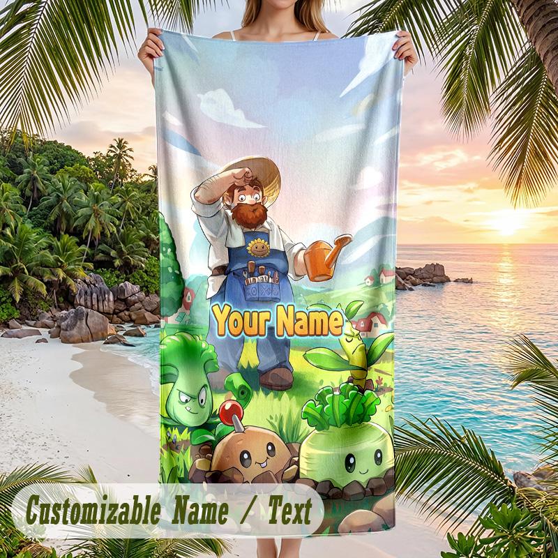 Plants Vs. Zombies Beach Towel, Personalized Custom Text, Quick Dry Soft Large Towel For Swimming Pool Travel