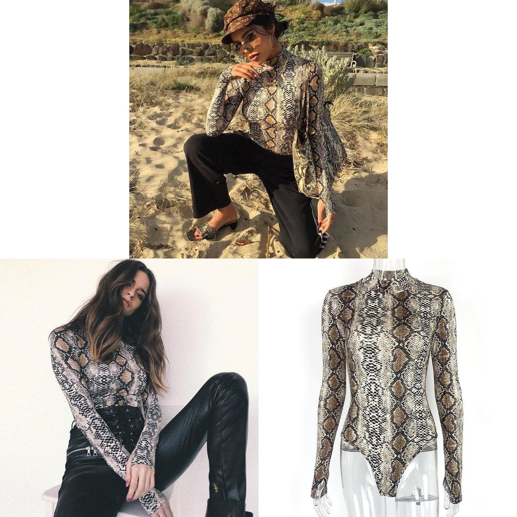 Body Streetwear con Stampa Serpente ad Alta Elasticità per la Moda Autunnale
