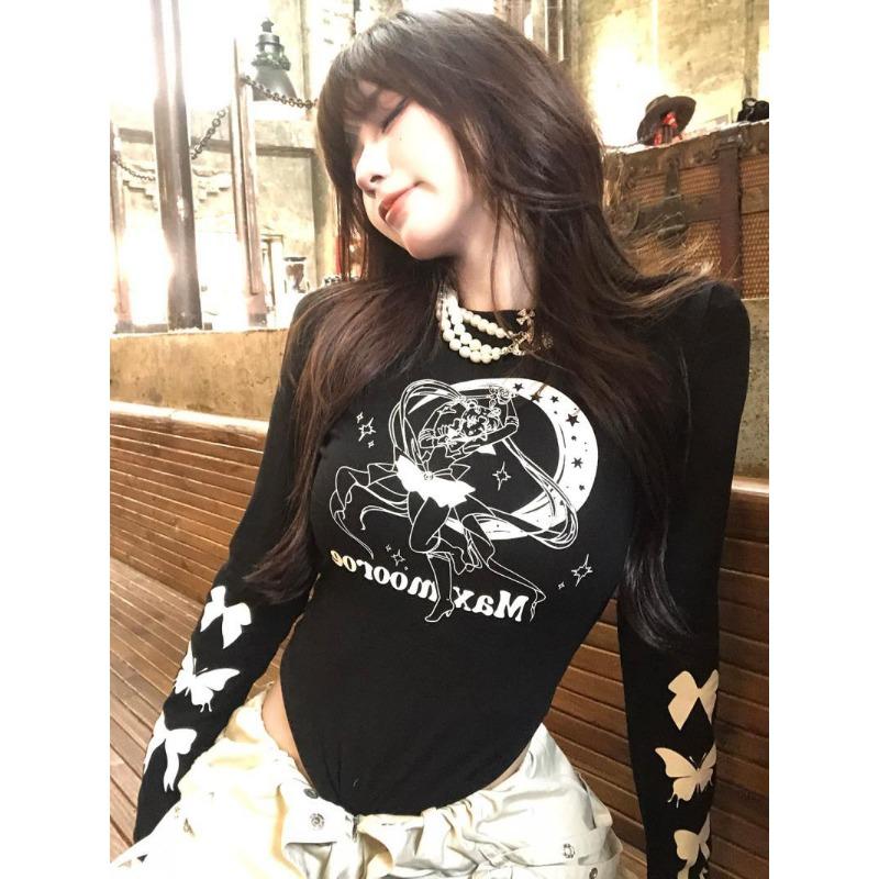 Bow Sleeves Irregular Pure Sweet and Spicy T-shirt Women's Early Autumn New White Long-sleeved Skin-tight Slimming Bottom Top