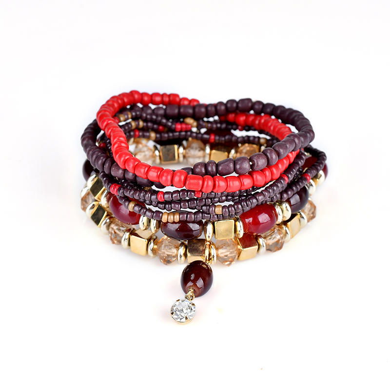 Retro Bohemian Style Colorful Handmade Beaded Jewelry Multi Layers Pendant Hypoallergenic Bracelets for Women Girl's