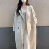 Women's Student Mid Length Woolen Coat Autumn Winter Straight Loose Knee Length Double Breasted Lazy Thick Trench Coat