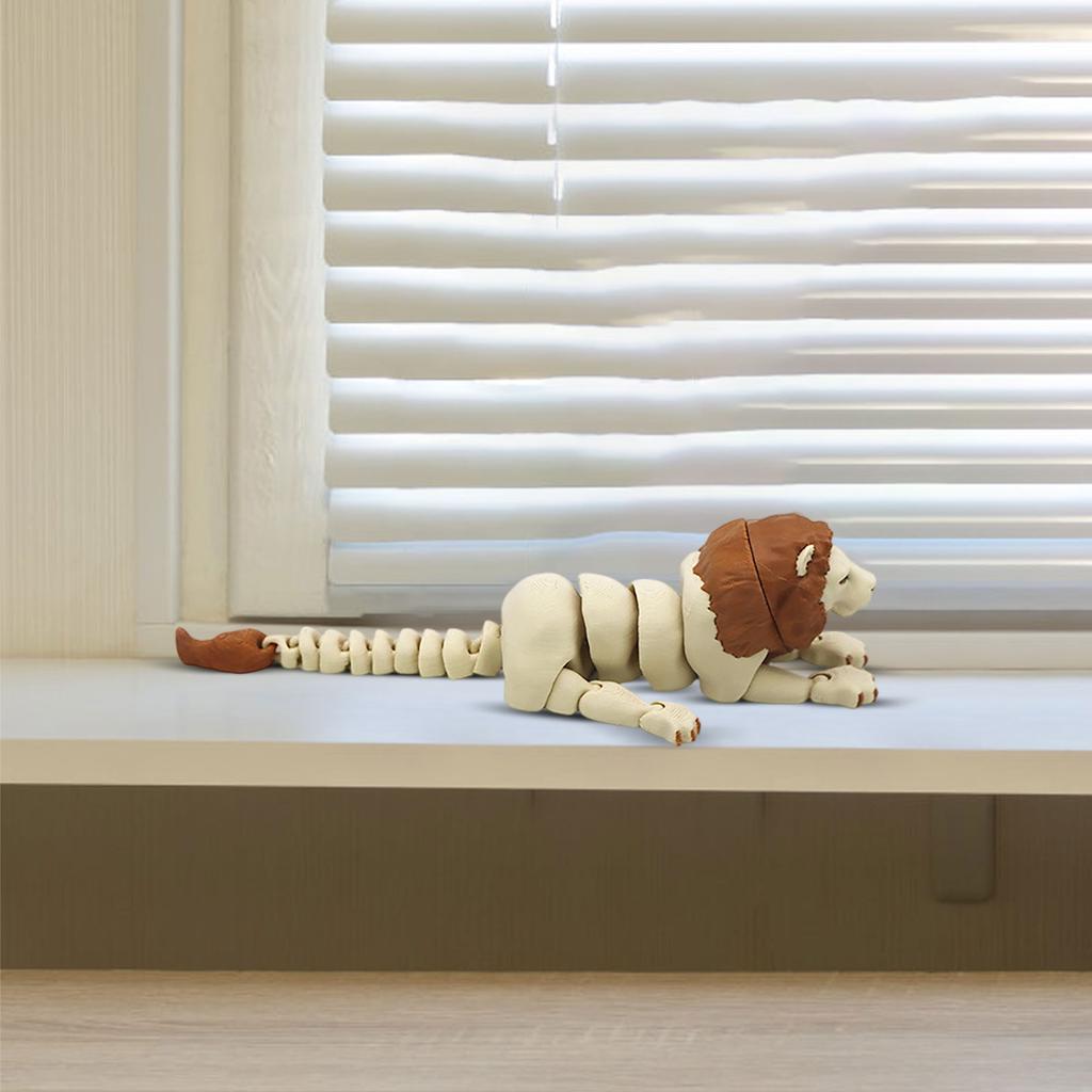 3D Printed Articulated Lion Figurine Model with Movable Joints Realistic Animal Sculpture for Display and Collection