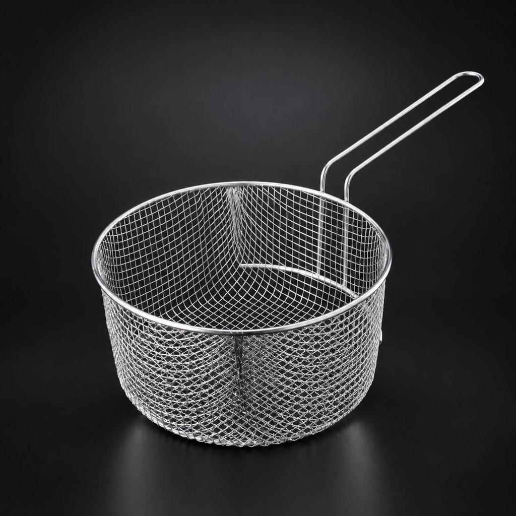 Easy-Draining Round Stainless Steel Frying Basket Food-Grade Kitchen Accessory