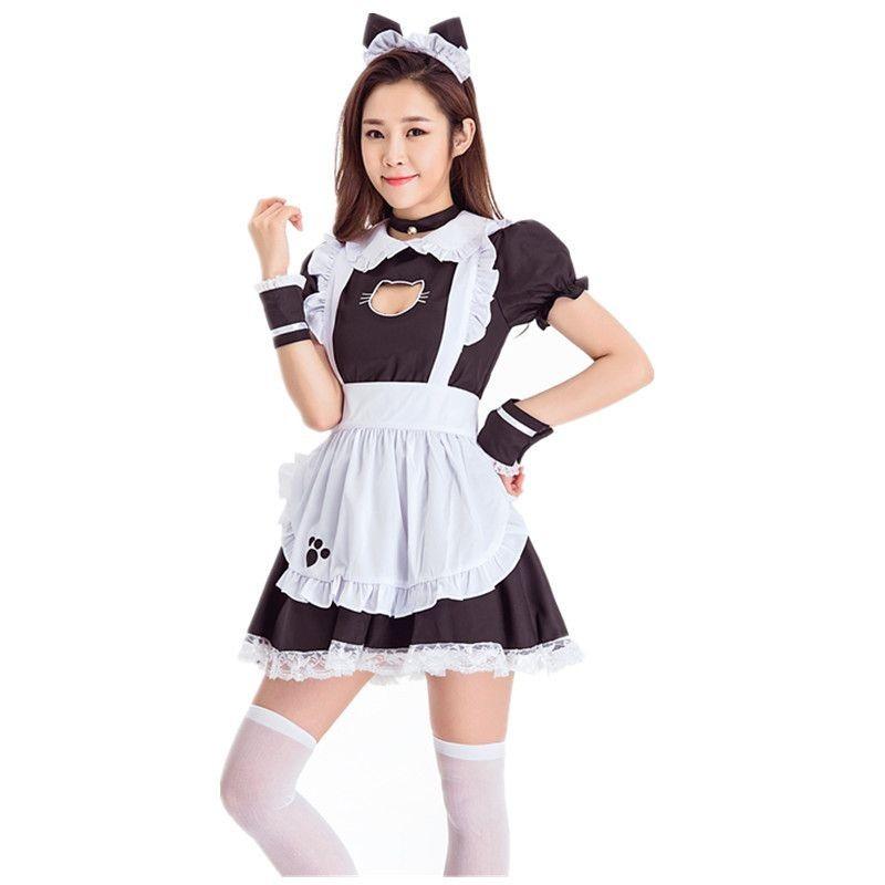 Cat Girl Maid Costume Cosplay Dress With Polyester Blend For Halloween Anime Fans