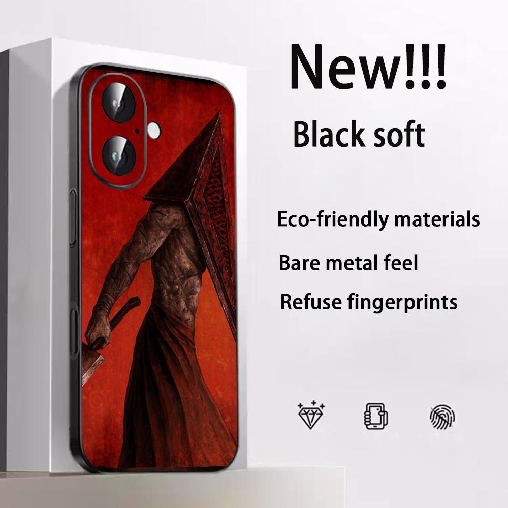 Classic thriller Pyramid Head Silent Hill Phone Case For iPhone 17 16e 15 14 13 12 Plus Mini Pro Max Soft black Shockproof Cover