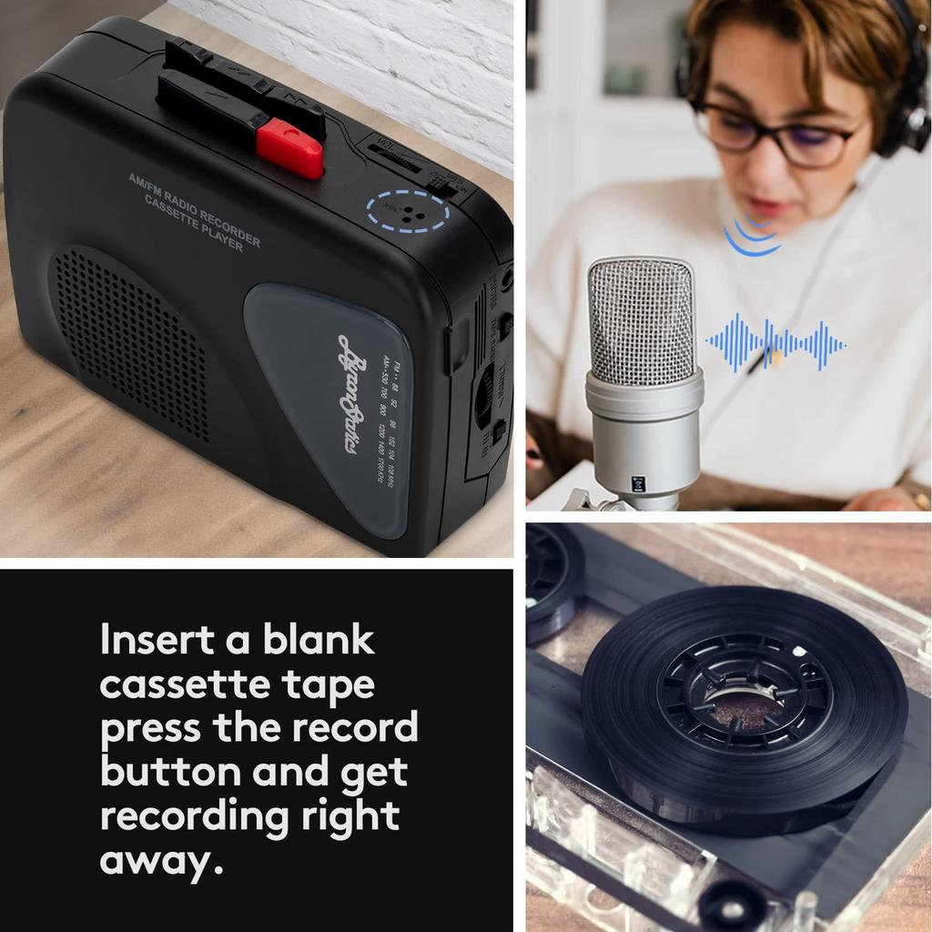 ByronStatics Portable Cassette Tape External Manual VAS 2 AA USB Powered Headphones Player, Recorder, FM/AM Radio, Walkman, Player, Built-in