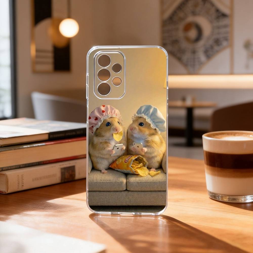 Cute Animal Fluffy Hamsters Phone Case Transparent Silicone Soft For Samsung S25,S24,S21,S22,S23,S30,Ultra,S20,Plus,Fe