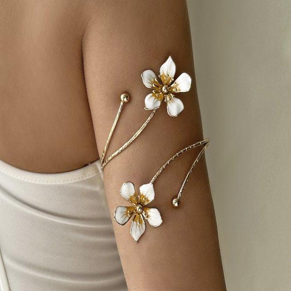Elegantes Sexy Blumiges Offenes Manschetten-Armband für Damen Vintage Emaille Glasur Handwerk Blume Oberarm-Armband Party Feiertags Schmuck Geschenk