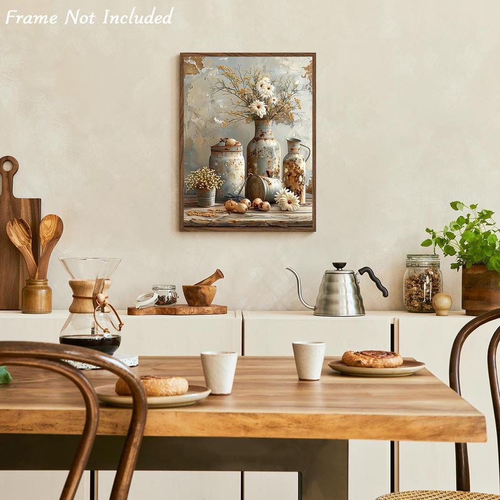 Daisy Floral Wall Art, Vintage Rustic Botanical Canvas Print for Kitchen Farmhouse Bathroom Decor 12x16 In Unframed