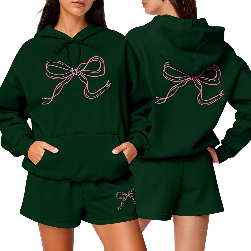 Women's Fashion Casual Long Sleeve Shorts Sports Round Neck Sweatshirt Set