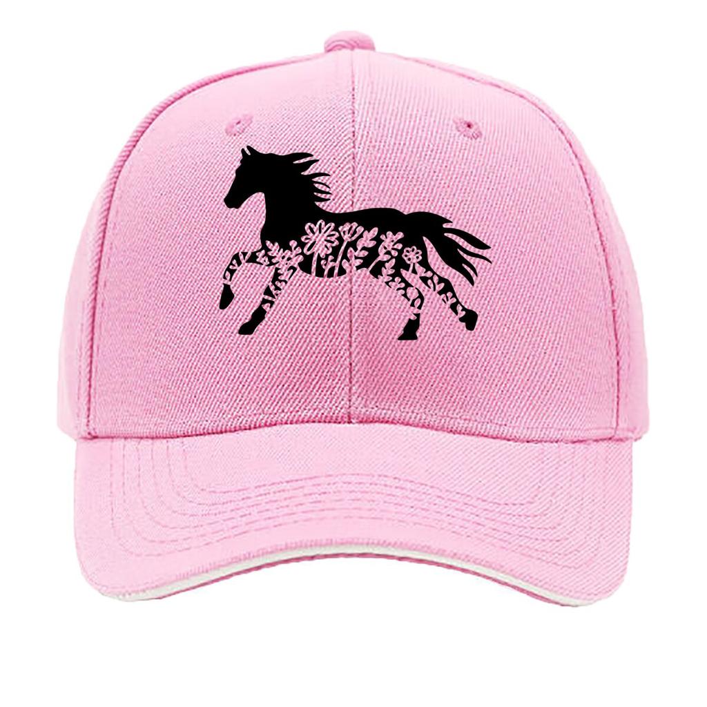 One Top Unisexs and Womens Same Style Small Flower Horse Animal Print Spring and Summer Sunshade Net Sandwich Baseball Cap