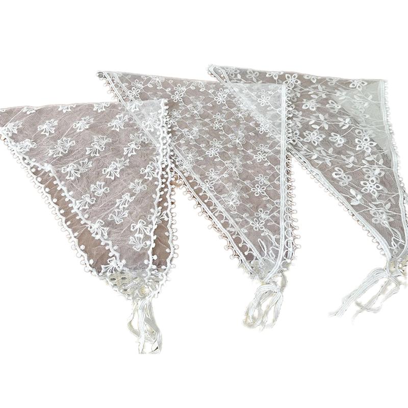 Bílá tkaná květinová krajka šátek do vlasů dámské retro trojúhelníkový šátek čepice cestovní foto čelenka vlasové doplňky