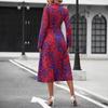 Women's Turn Down Collar Three Quarter Sleeve A-Line Maxi Dress High Waist Commuter Printed Shirt Midi Dress