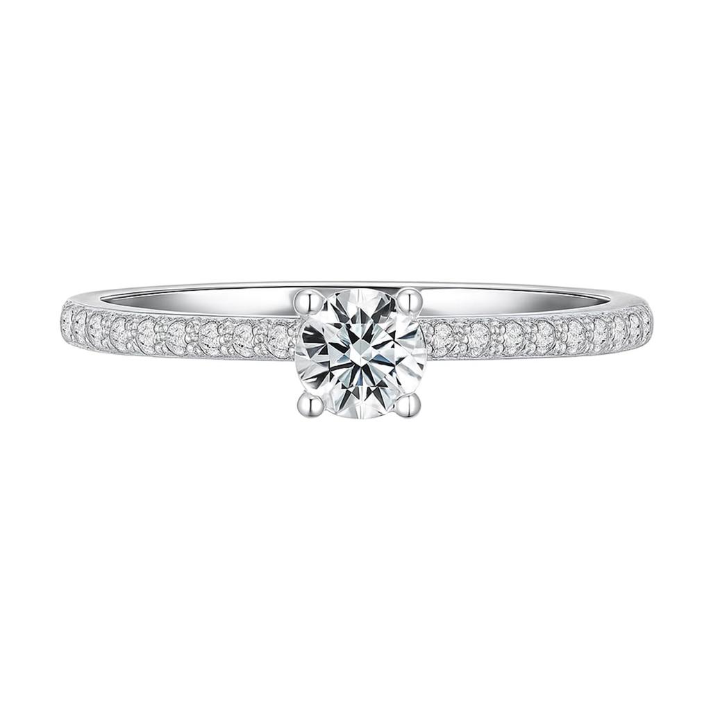 Hanayaka Women's 925 Sterling Silver Moissanite Proposal Ring, Simple Platinum Finish with Small Artificial Diamonds, Popular Engagement Ring for Wome