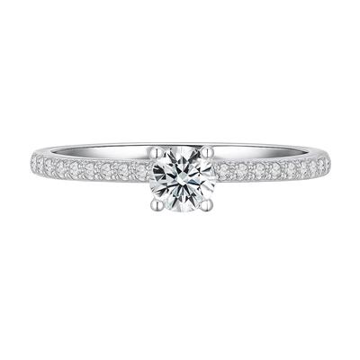 Hanayaka Women's 925 Sterling Silver Moissanite Proposal Ring, Simple Platinum Finish with Small Artificial Diamonds, Popular Engagement Ring for Wome