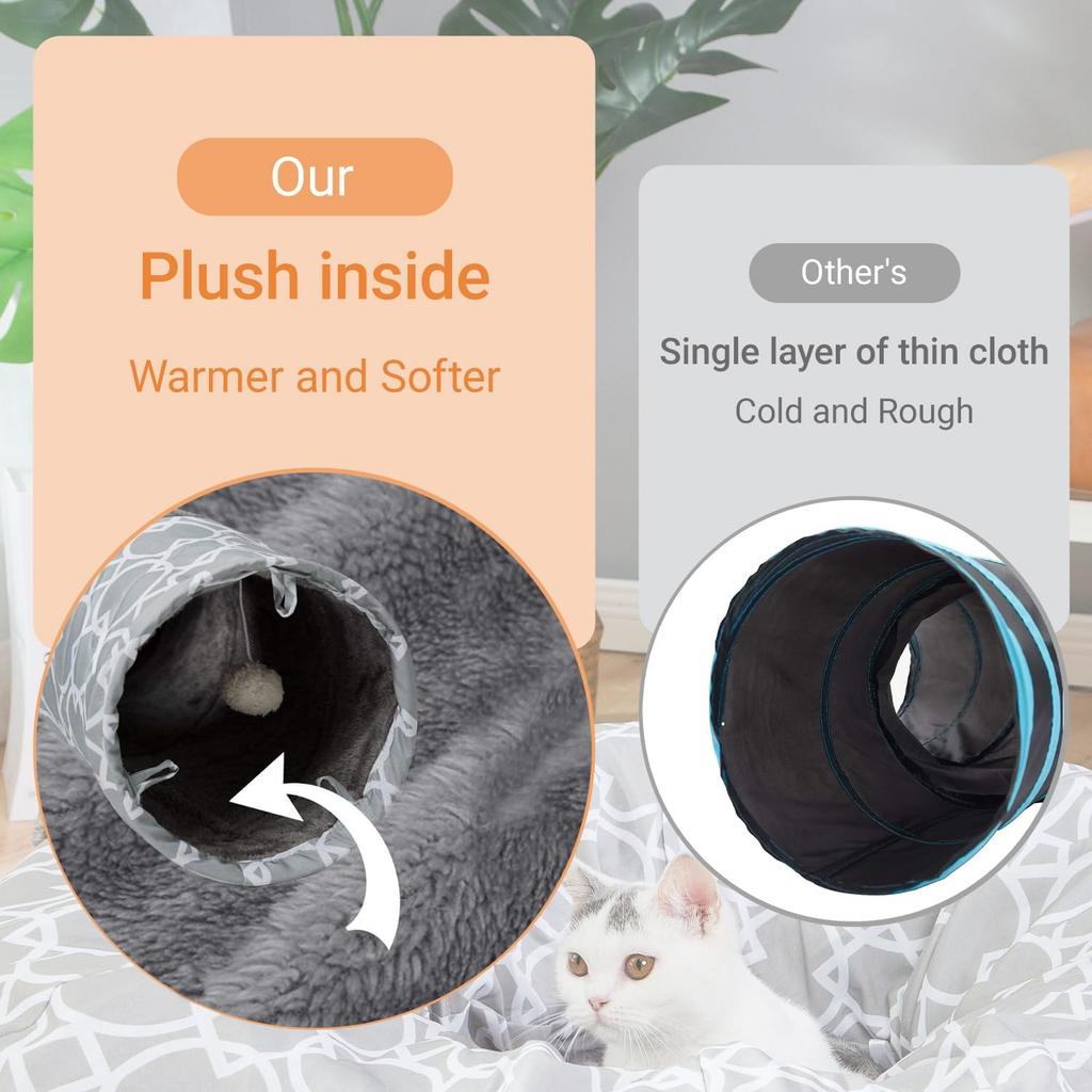 LUCKITTY Geometric Straight Cat Tunnel with Plush Inside,Cats Toys Collapsible Tunnel Tube with Balls, for Rabbits, Kittens, Ferrets,Puppy, Diameter