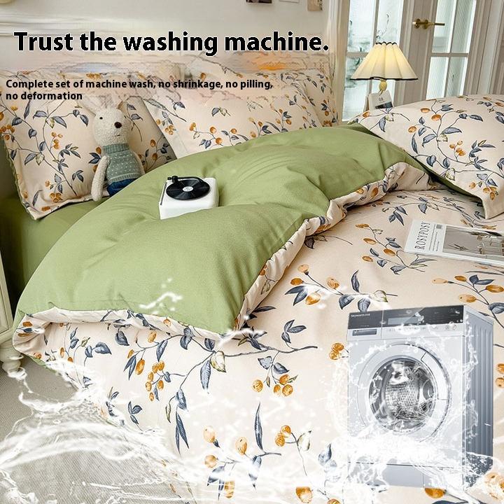 Bedding Four-piece Set Skin-friendly and Comfortable Washed, Sheets Quilt Covers Pillowcases, Sets