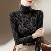 Turtleneck Lace Base Shirt for Women New Women's Sexy Perspective Crochet Inner Waist Top