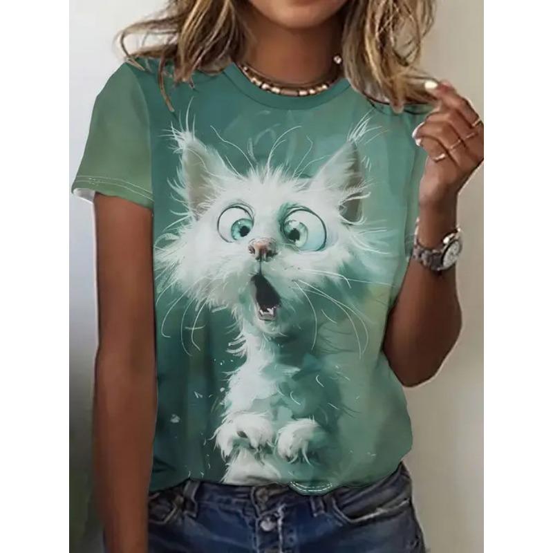 Summer Round Neck 3D Animal Print Top Fashionable Casual Short Sleeved Women's T-shirts