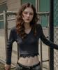HARDCORE HAPPINESS Open Collar Lace Crop Knit_Charcoal