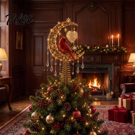 Sparkling Angelic Tree Light Lighted Memorial Christmas Topper, Angel Red Bird Reindeer Designs Treetop Ornament Seasonal Home Decorations with