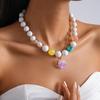 2Pcs/Set  Bohemian Colorful Handmade Acrylic Beaded Choker Necklace Clavicle Chain For Women Summer Jewelry Gift