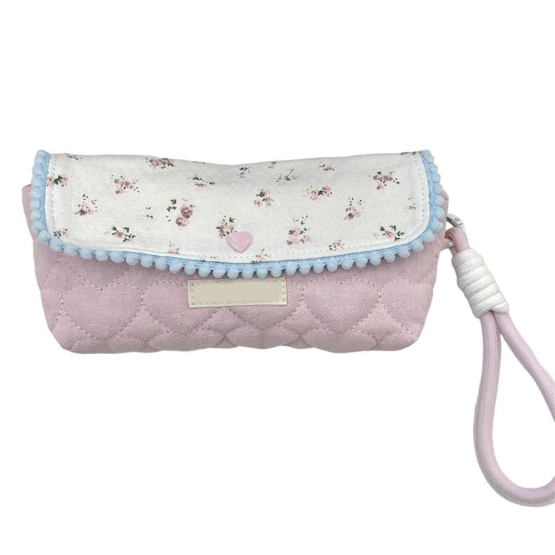Flower Print Pen Bag with Lanyard Large Capacity Pencil Case Pen Organizers Pencil Pouches Travel Makeup Bag for Women