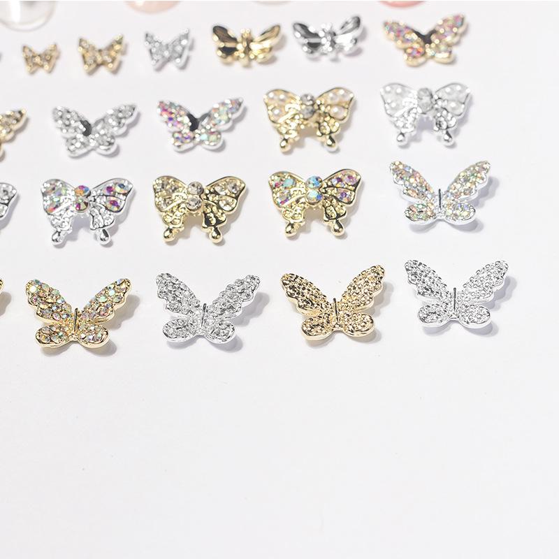 3D Metal Butterfly Nail Art Decorations with Mini Rhinestones