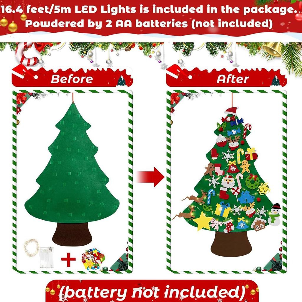 Felt Christmas Tree Set Children Activity Craft With String Lights Felt Christmas Tree With 40 Pieces Detachable Ornaments
