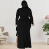 Plus Size Womens Long Sleeve Knit Dress With Zipper Tie Detail Irregular Hem Midi To Maxi In Solid Colors