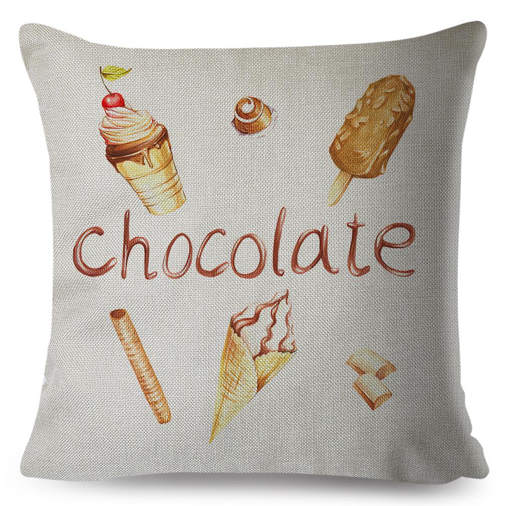 Sweet Ice Cream Throw Pillow Cover Watercolor Dessert Art Cushion Case Home Decor 40x40cm 16x16in