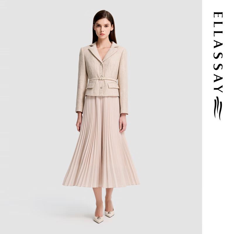 

ELLASSAY 2026 Early Spring French Elegant Lapel Pleated Dress L