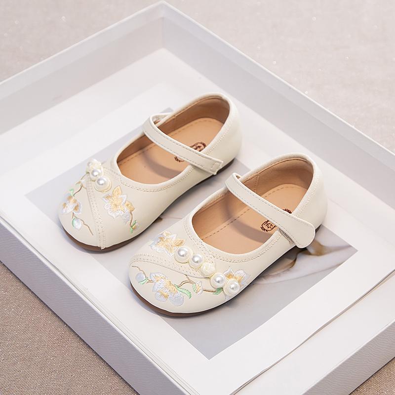 2024 Girls Mary Janes Chinese Style Shallow Flowers Embroidery Hook & Loop Children Fashion Casual Shoes Drop Shipping Platform