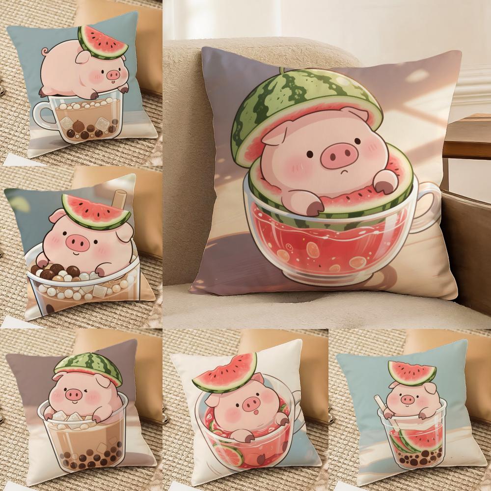 Cute Pig Summer Surprise Cushion Cover Silky elegant Comfort Sofa Bed Invisible zipper Beach pillowcase